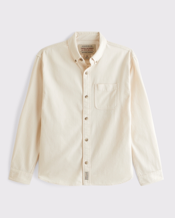 Denim Button-Up Shirt, Cream view 2