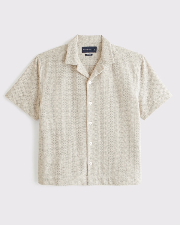 Boxy Button-Up Lace Shirt, Oatmeal view 1