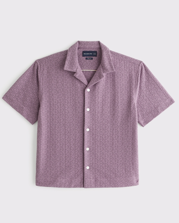 Boxy Button-Up Lace Shirt, Muted Berry view 1