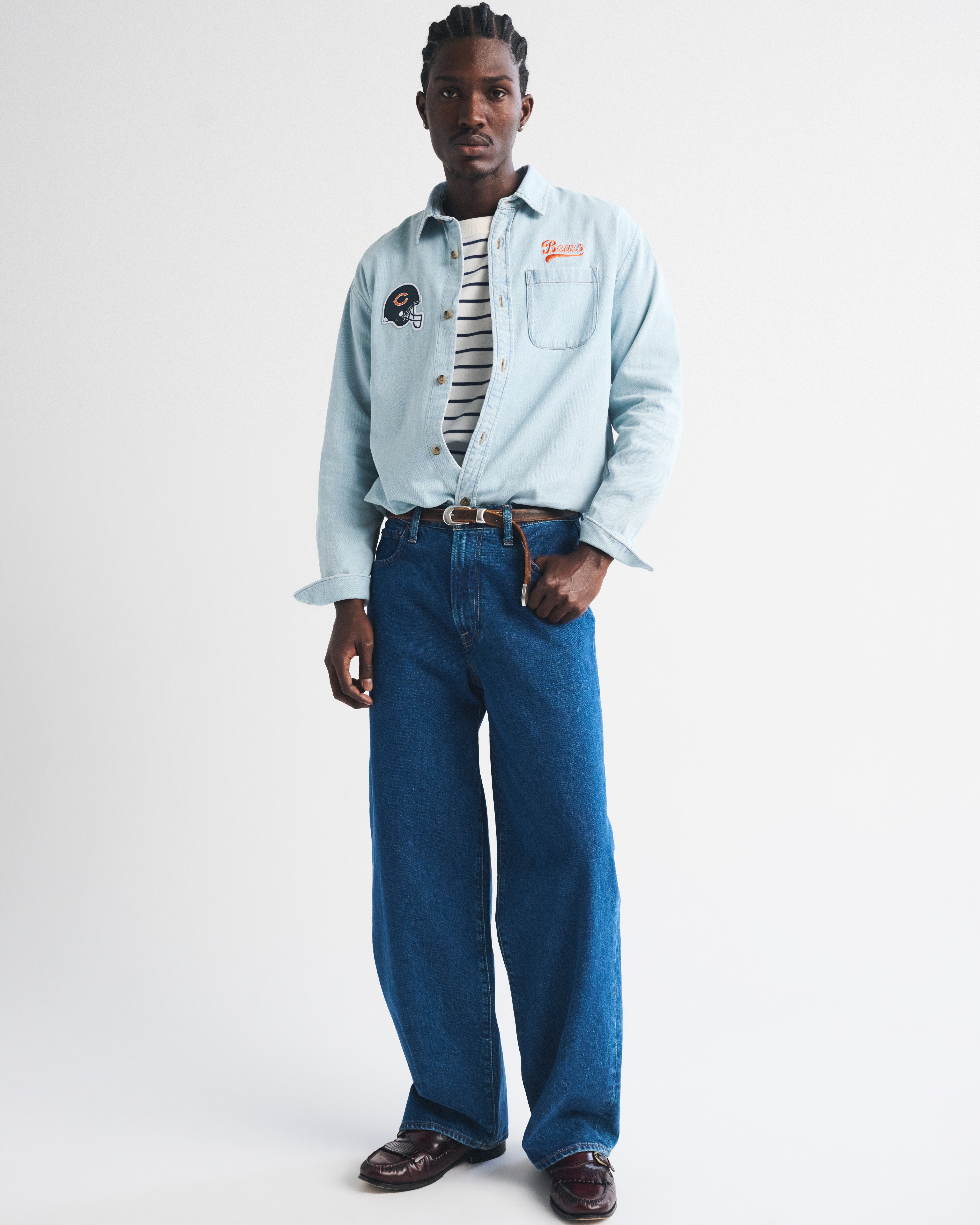 Мужская рубашка Abercrombie & Fitch Chicago Bears Denim Button-Up, цвет: Светлый варёный, вариант 1 — фото 3
