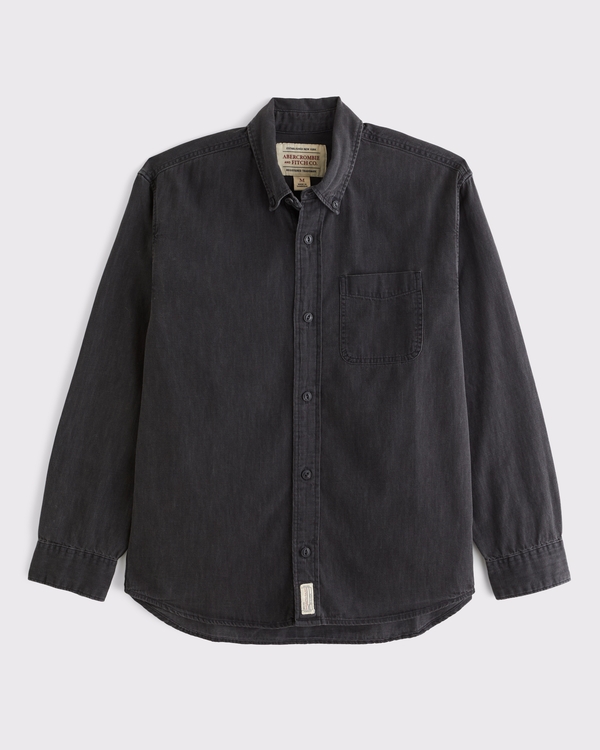 Denim Button-Up Shirt, Black Wash view 1