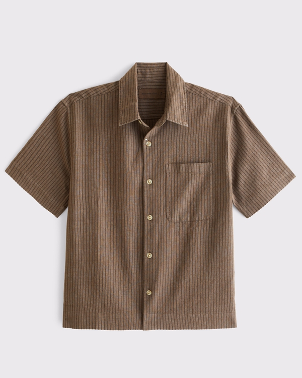 Point Collar Button-Up Shirt, Brown Stripe view 1