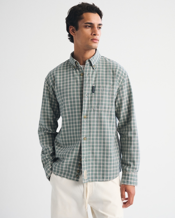 Button-Up Shirt, Green Plaid view 1