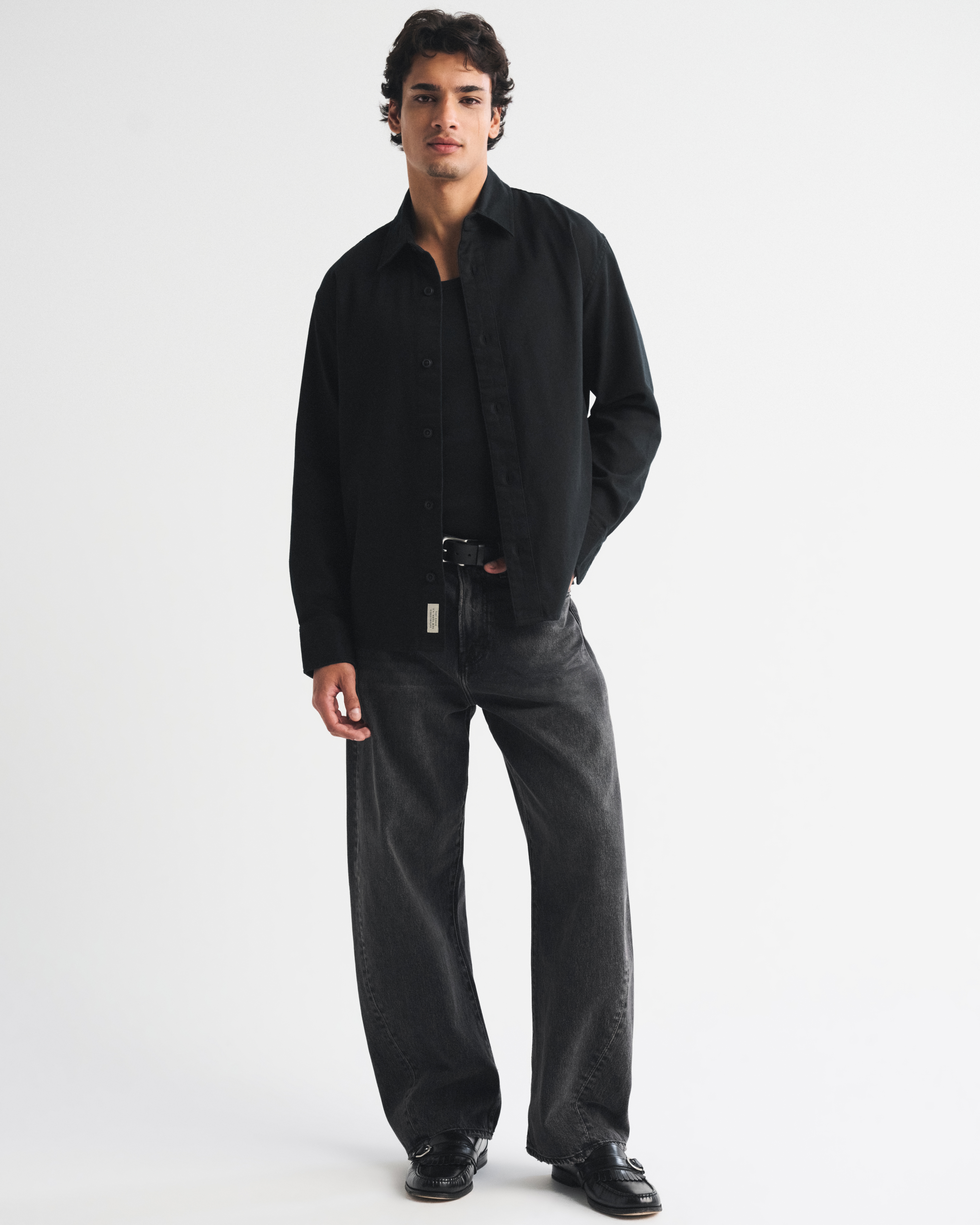 Рубашка Abercrombie & Fitch Twill Button-Up, цвет: Чёрный — фото 3