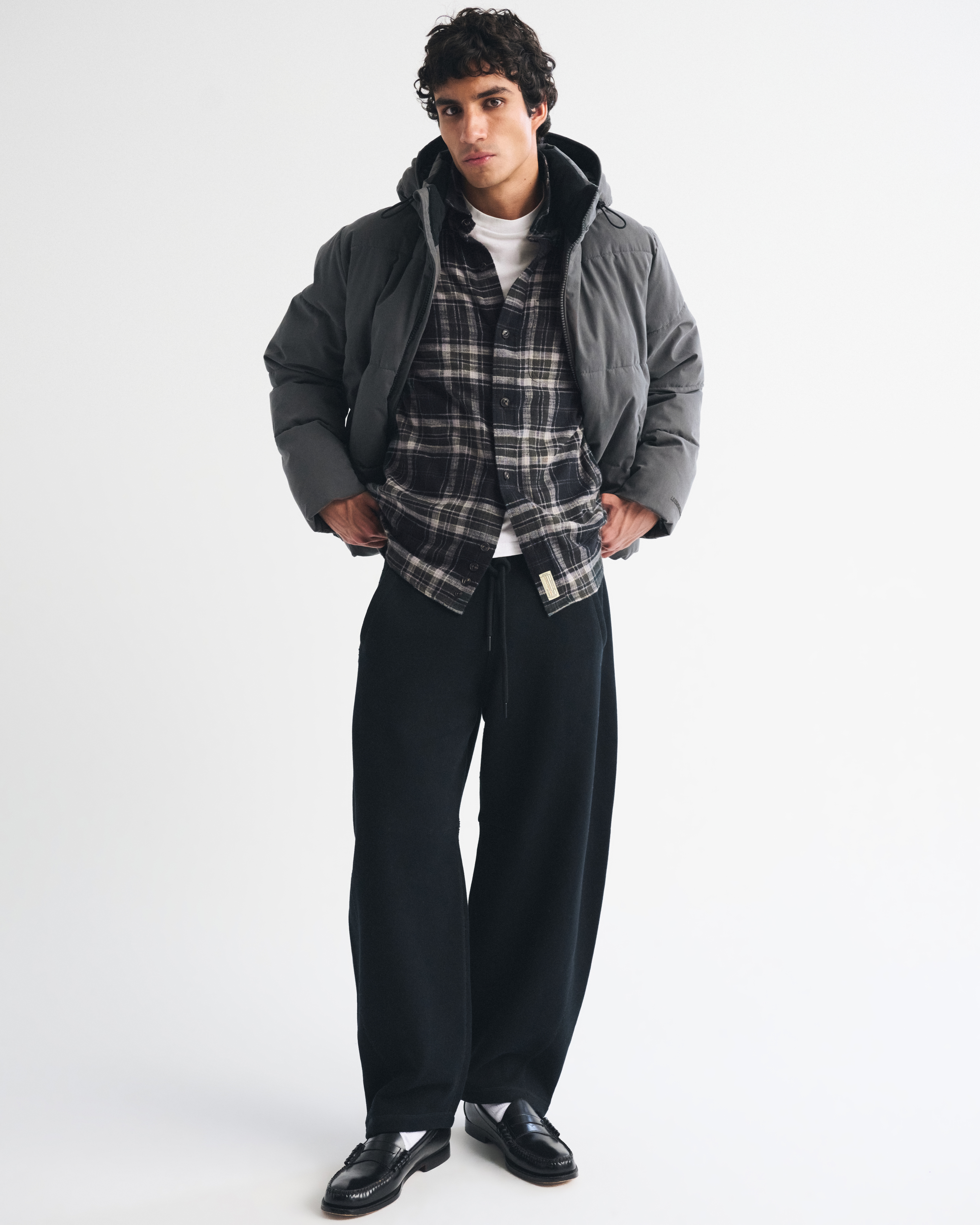Мужская рубашка Abercrombie & Fitch Vintage-Inspired 100% Cotton Flannel, цвет: Чёрный клетчатый — фото 3