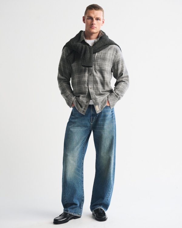 100% Cotton Vintage-Inspired Flannel Shirt, Gray Plaid view 2