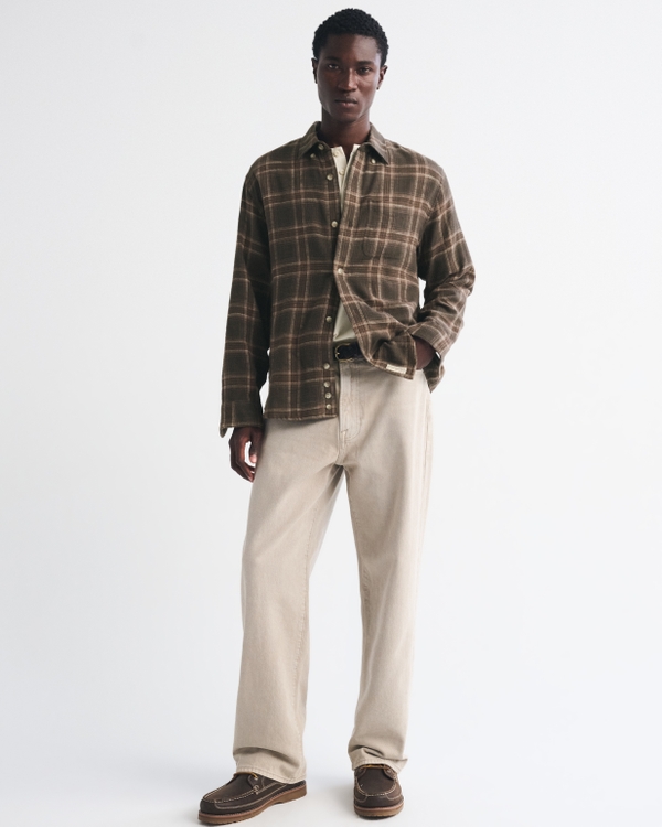 Vintage-Inspired 100% Cotton Flannel Shirt, Brown Plaid view 2