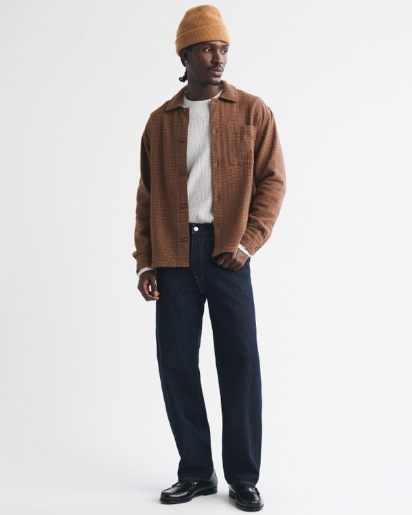 100% Cotton Flannel Overshirt, Brown Plaid view 2