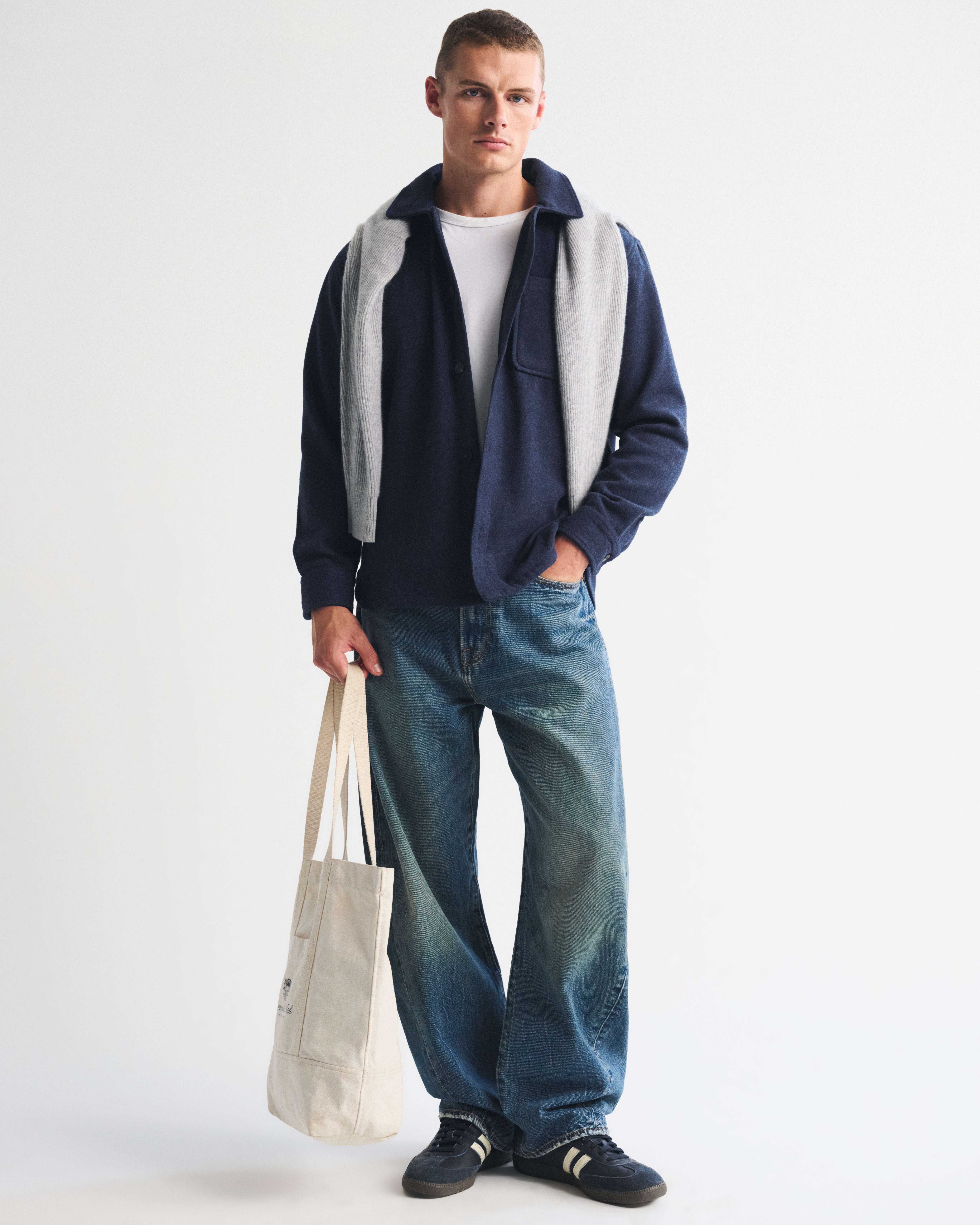 Мужская рубашка Abercrombie & Fitch Brushed Overshirt, цвет: Тёмно-синий — фото 3