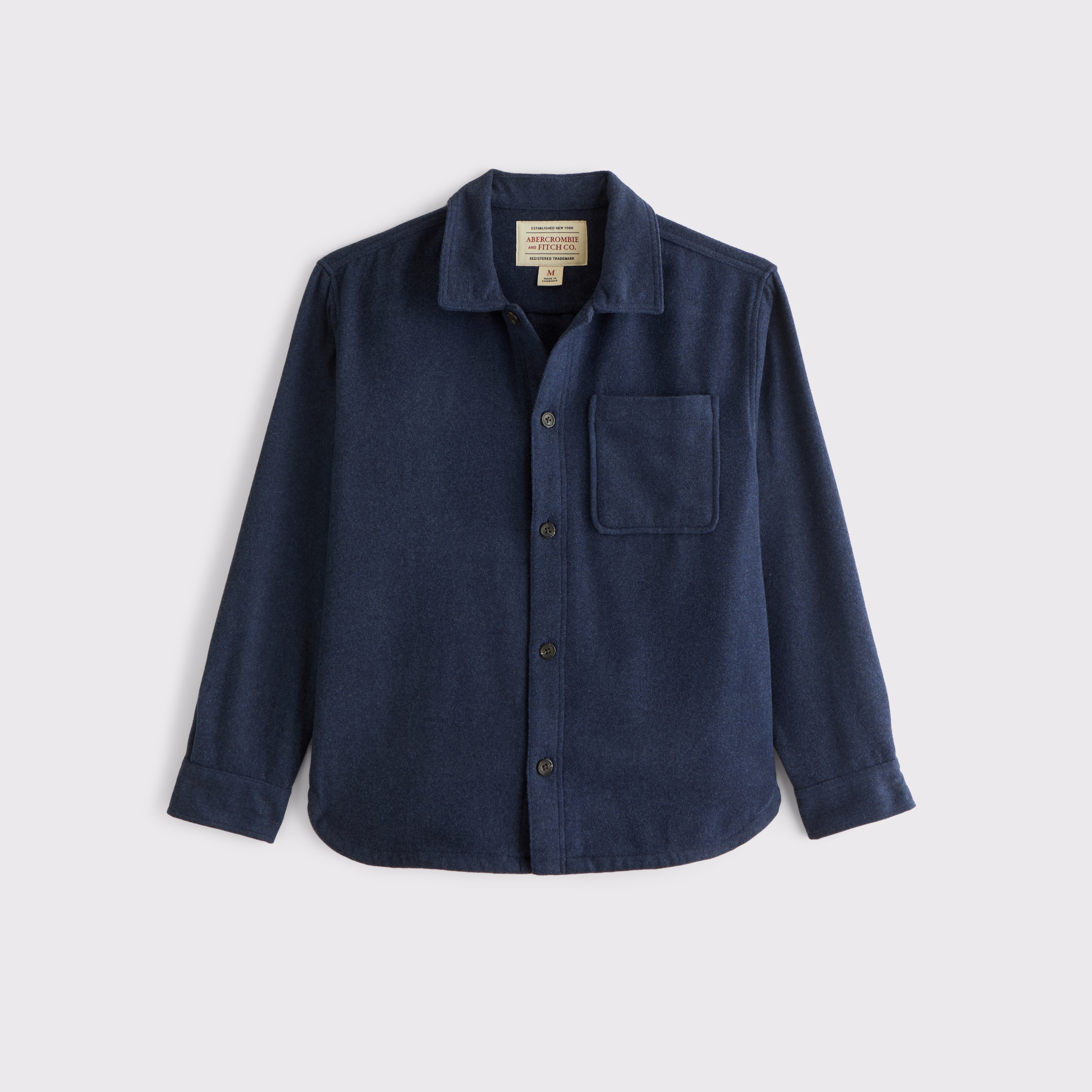 Мужская рубашка Abercrombie & Fitch Brushed Overshirt, цвет: Тёмно-синий — фото 1