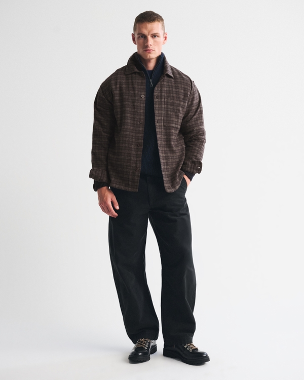100% Cotton Flannel Overshirt, Dark Brown Plaid view 2