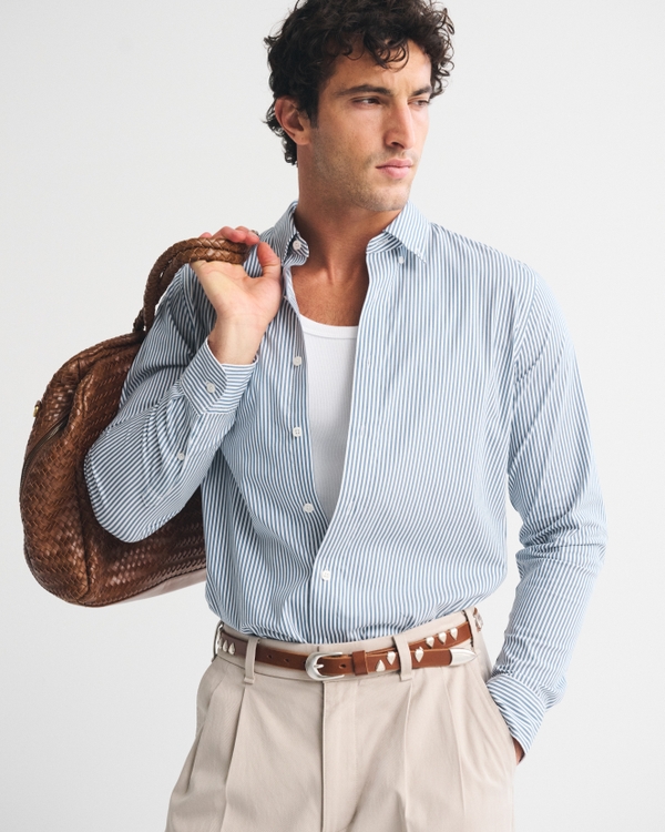 A&F Collins Performance Suiting Shirt, Navy Stripe view 1