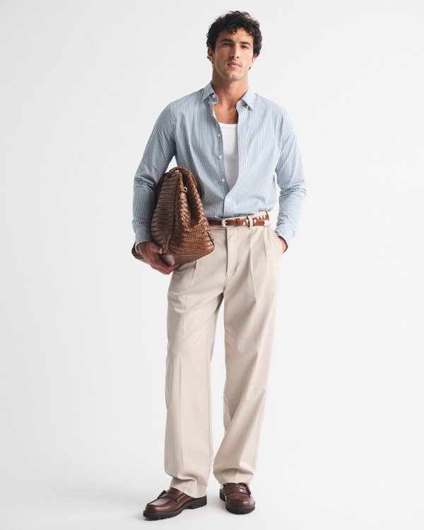A&F Collins Performance Suiting Shirt, Navy Stripe view 2