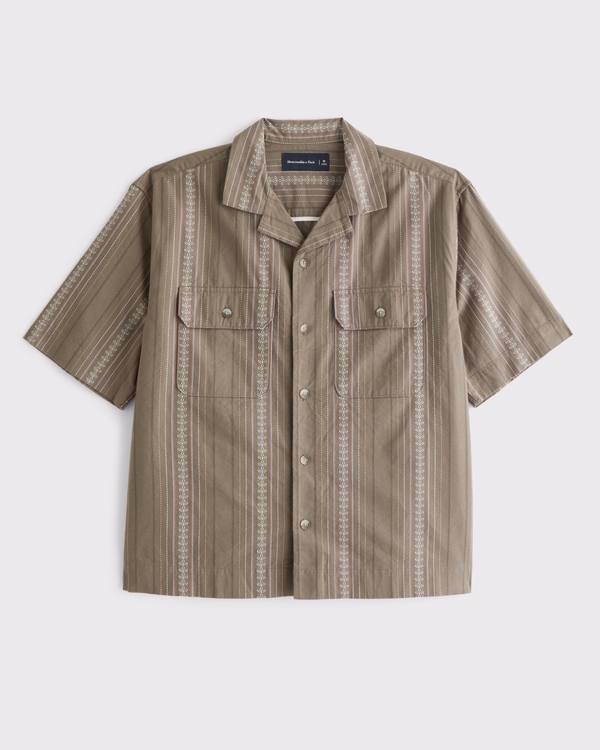 Boxy 2-Pocket Shirt, Brown Stripe view 1