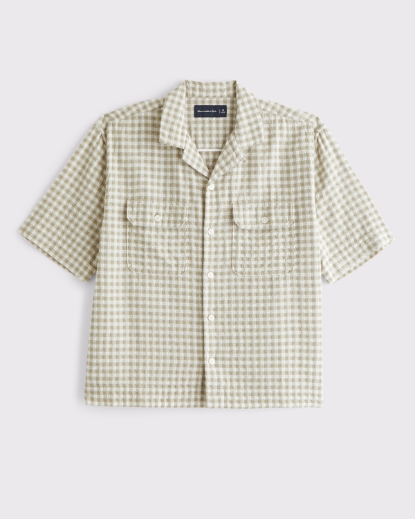 Boxy 2-Pocket Shirt, Light Green Check view 1