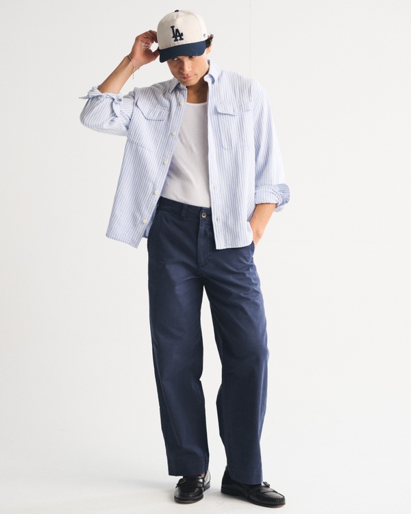 Linen-Blend Button-Up Shirt, Chambray view 2
