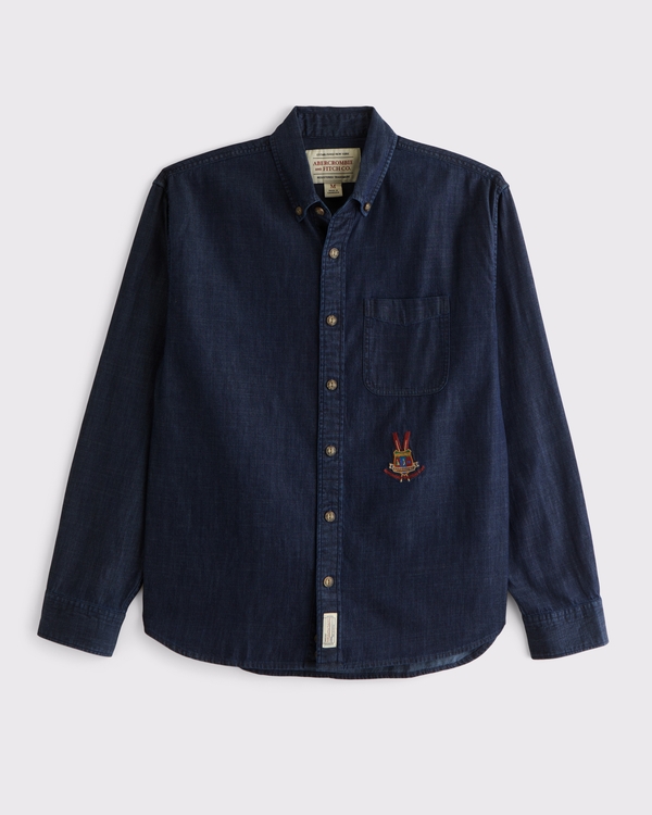 Denim Button-Up Shirt, Rinse view 1