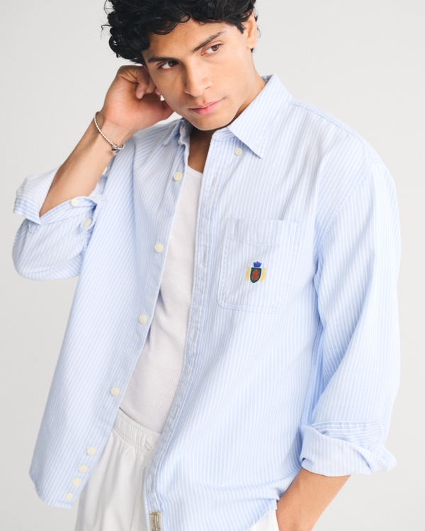Crest Striped Button-Up Shirt