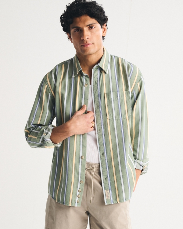 Striped Button-Up Shirt, Green Stripe view 1