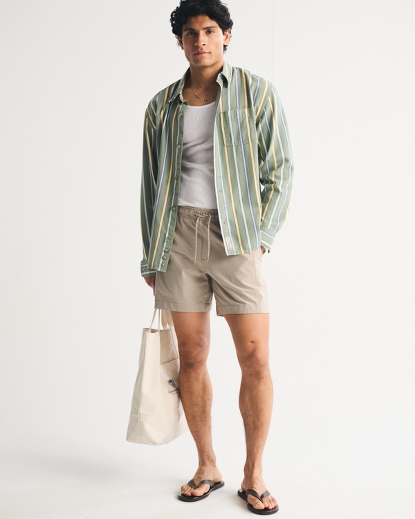 Striped Button-Up Shirt, Green Stripe view 2