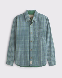 Plaid Double-Cloth Button-Up Shirt