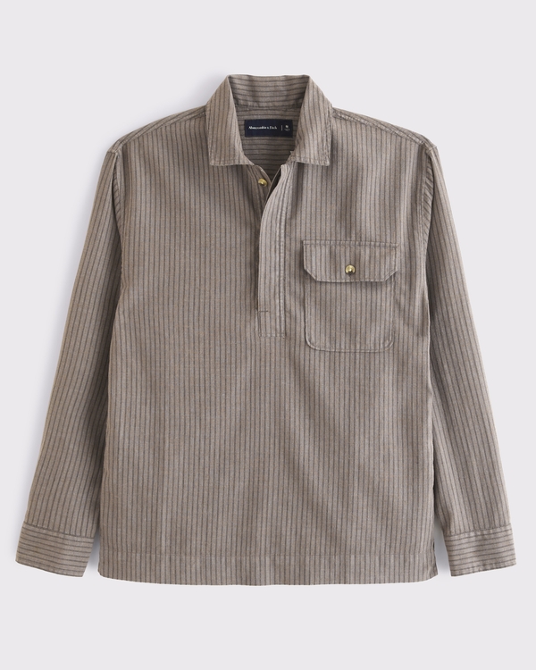 Long-Sleeve 1-Pocket Popover, Brown Stripe view 1