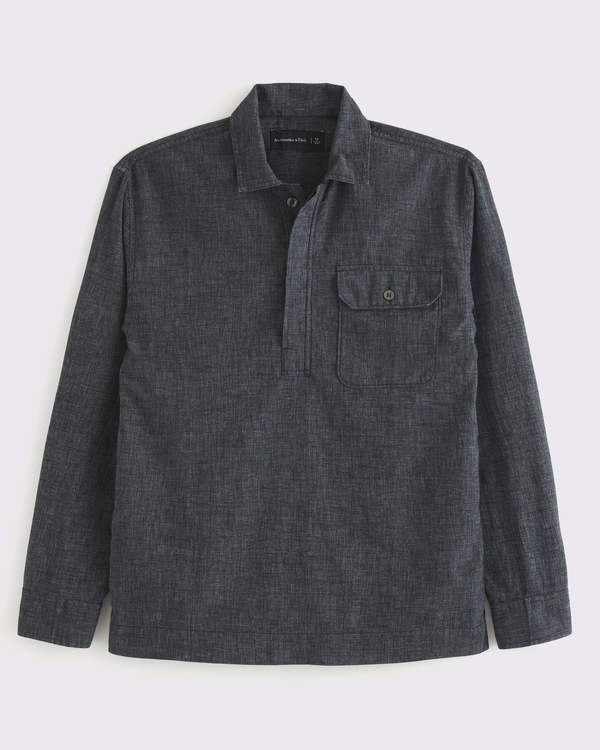 Long-Sleeve 1-Pocket Popover, Black view 1