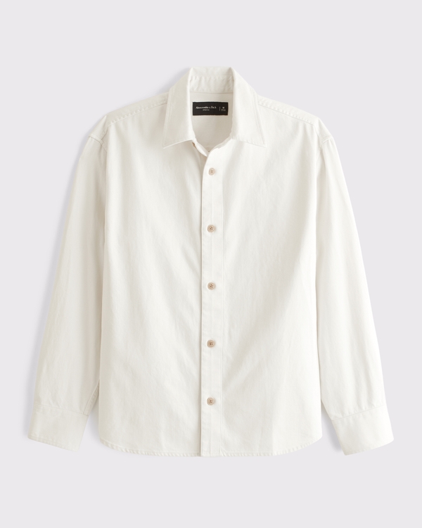 Elevated Twill Button-Up Shirt, Dark Wash view 1