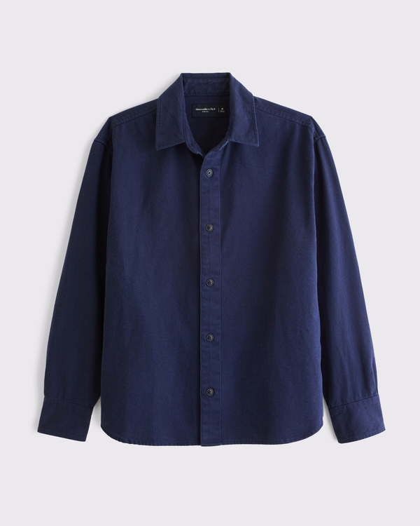 Elevated Twill Button-Up Shirt, Cream view 1
