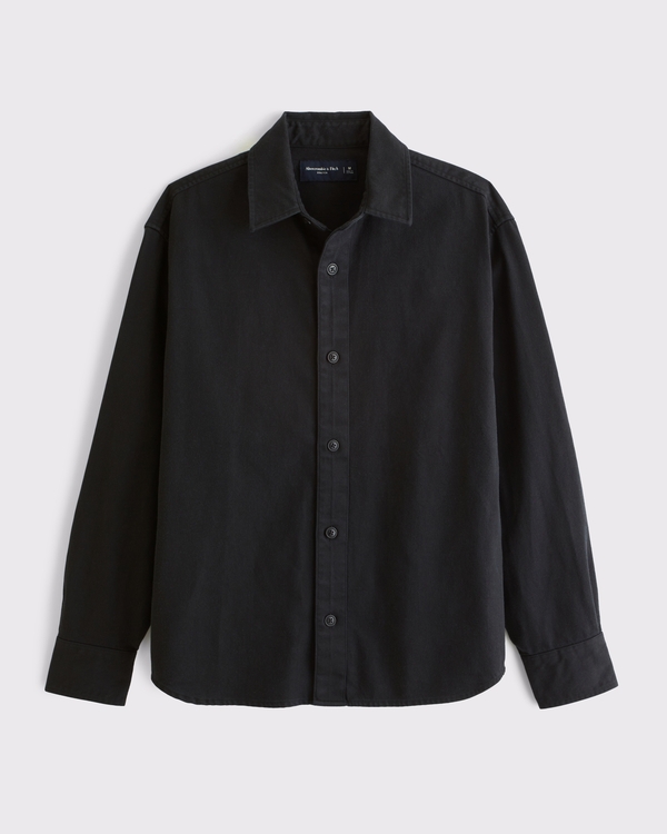 Elevated Twill Button-Up Shirt, Black view 1