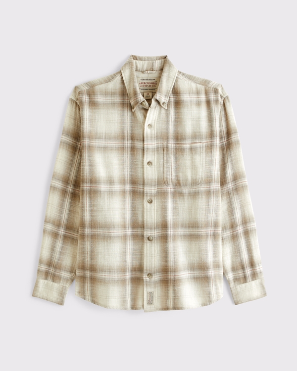 100% Cotton Flannel, Cream Plaid view 1