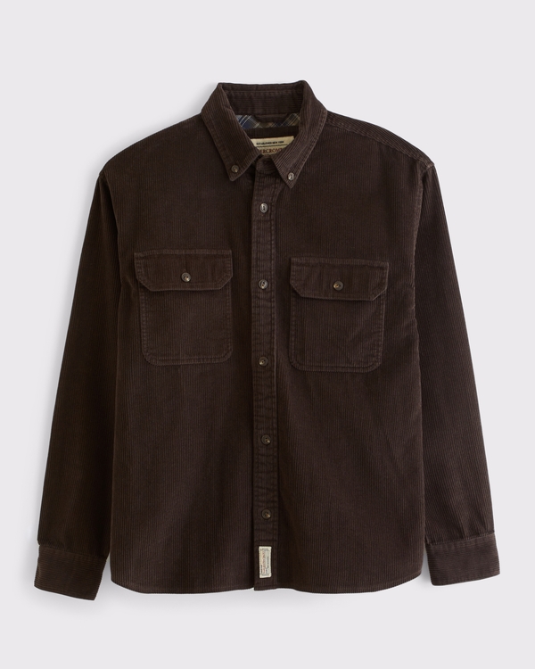 Corduroy Overshirt, Dark Brown view 1