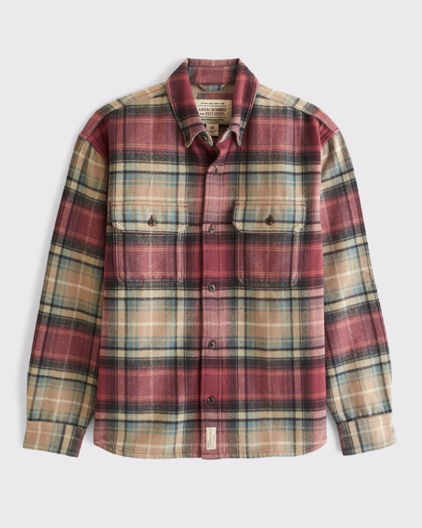 Flannel Overshirt, Red Plaid view 1