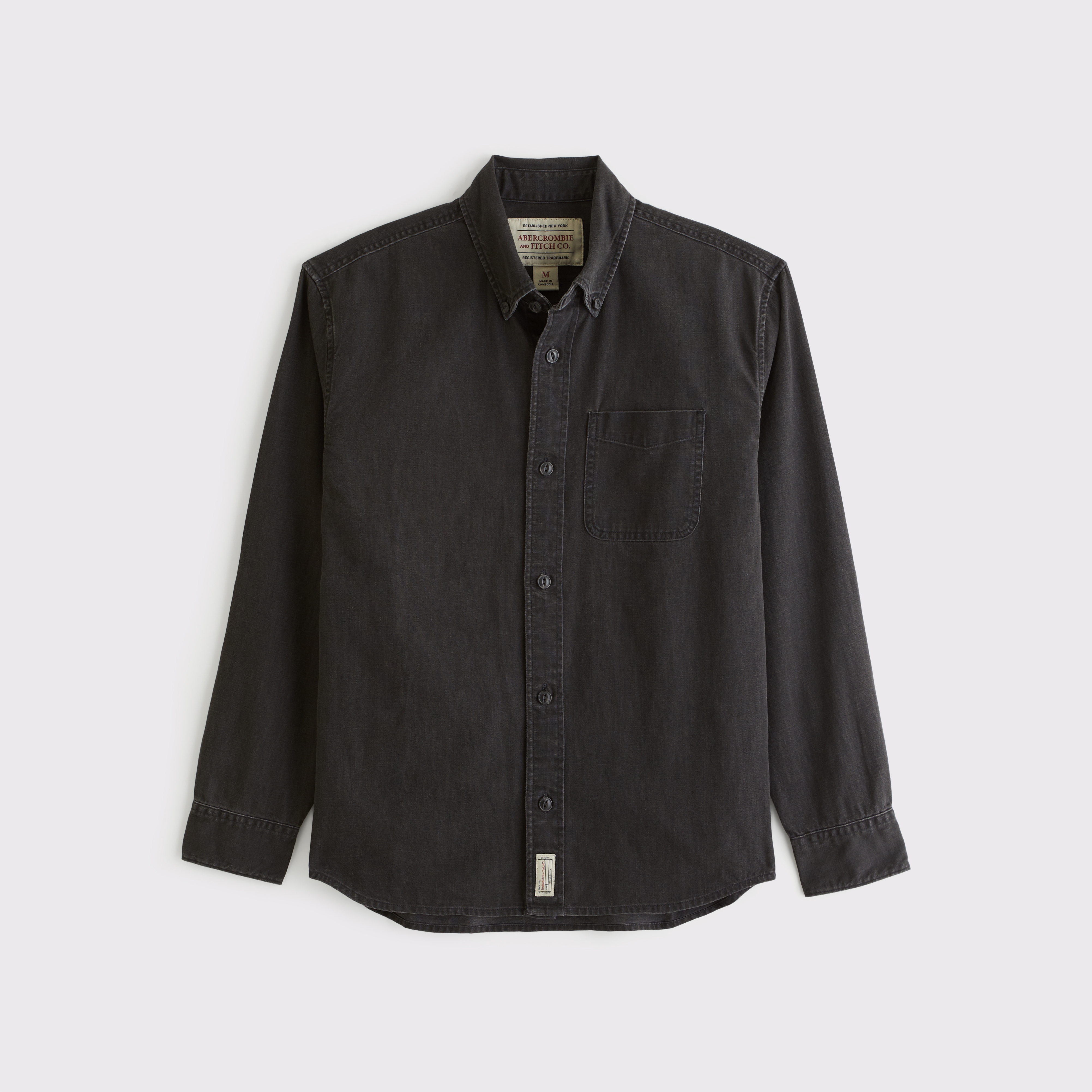 Мужская рубашка Abercrombie & Fitch Denim Button-Up, цвет: Чёрный — фото 1