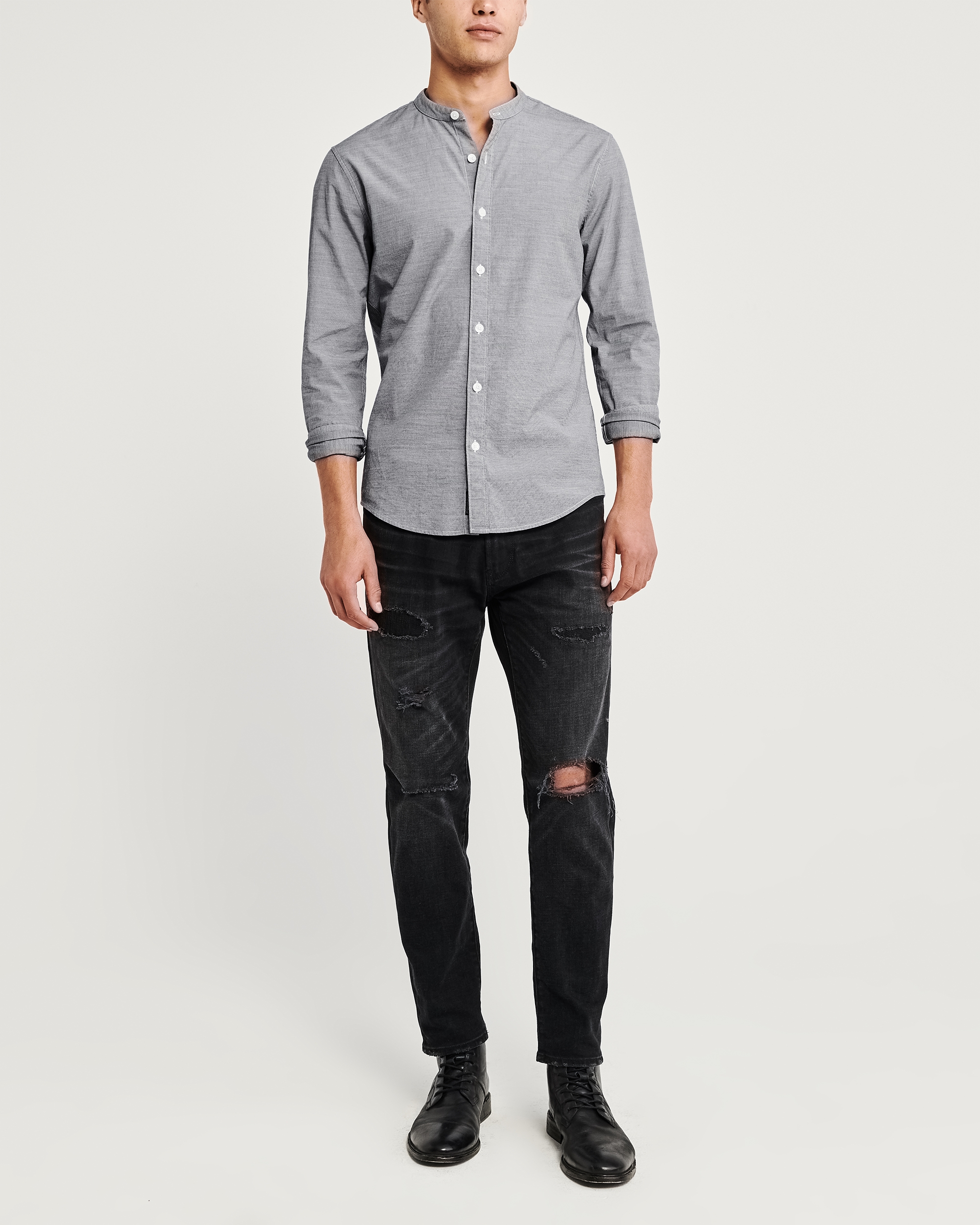 Super Slim Banded Collar Poplin Shirt 