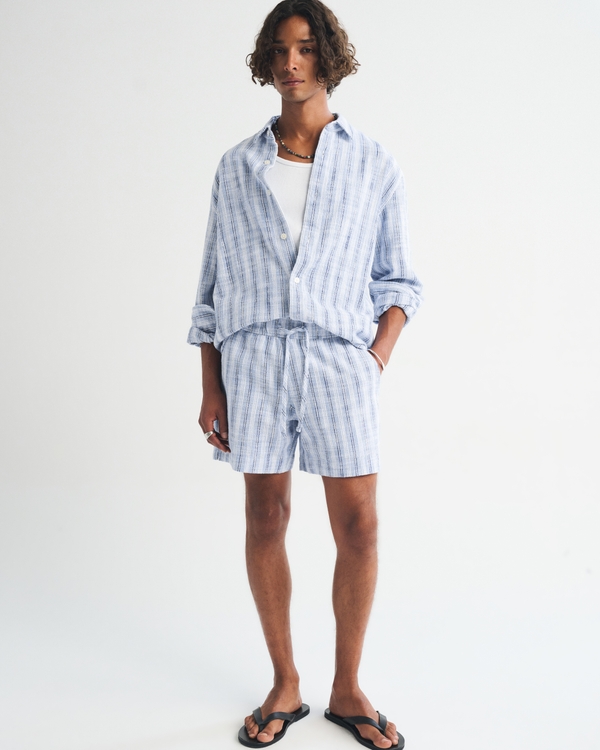 Textured Pull-On Short, Light Blue Stripe view 1