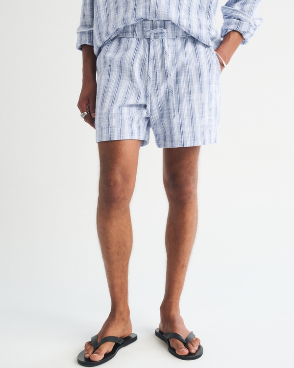 Textured Pull-On Short, Light Blue Stripe view 2