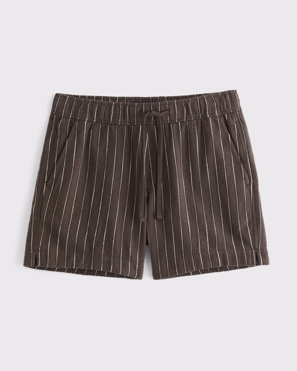 Textured Pull-On Short, Brown Stripe view 1