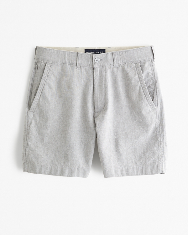 Linen-Blend Plainfront Short, Light Grey Texture