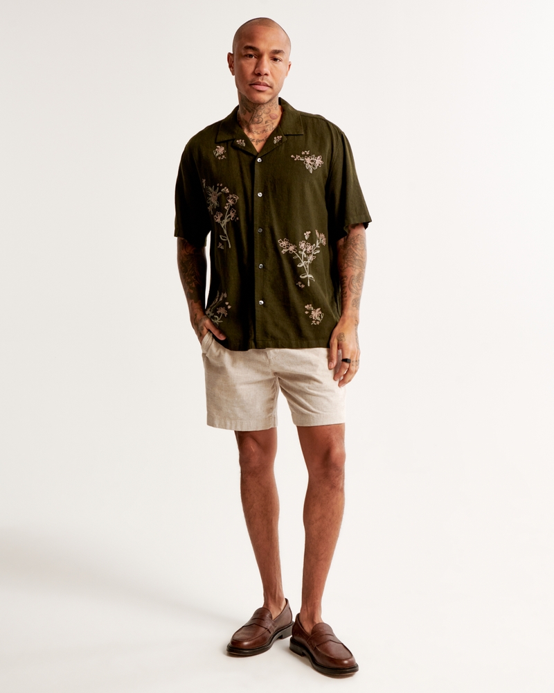 Linen-Blend Plainfront Short