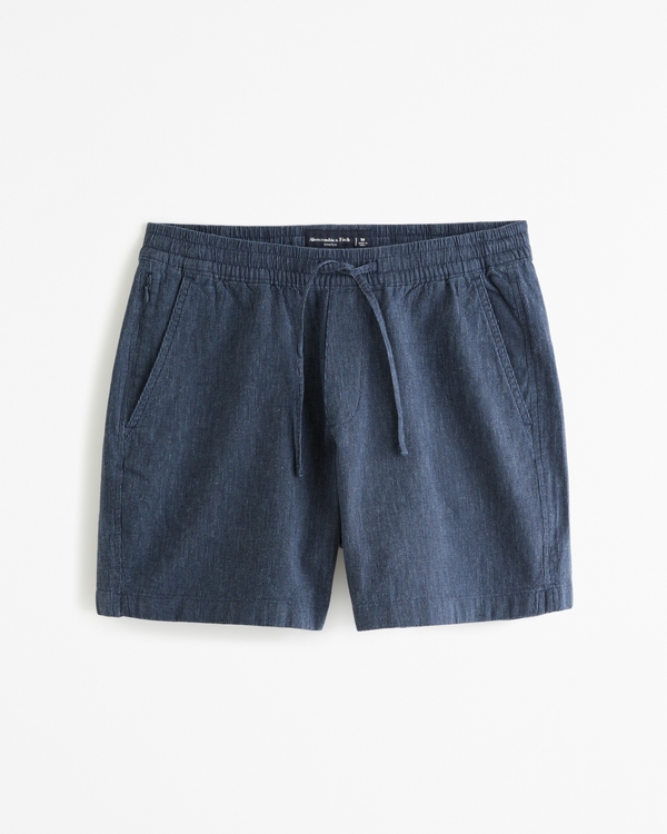 Linen-Blend Pull-On Short, Navy Blue Texture