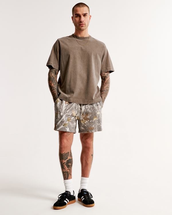 Thrift-Inspired Fleece Short, Grey Camo
