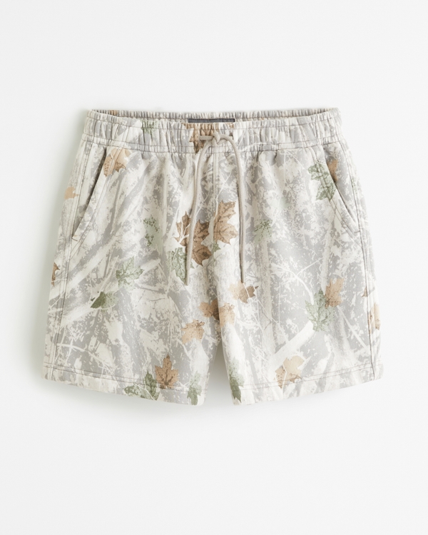 Thrift-Inspired Fleece Short, Light Grey Camo