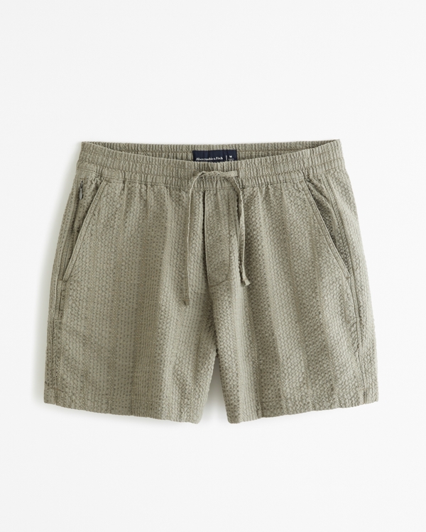 Seersucker Pull-On Short, Green Stripe