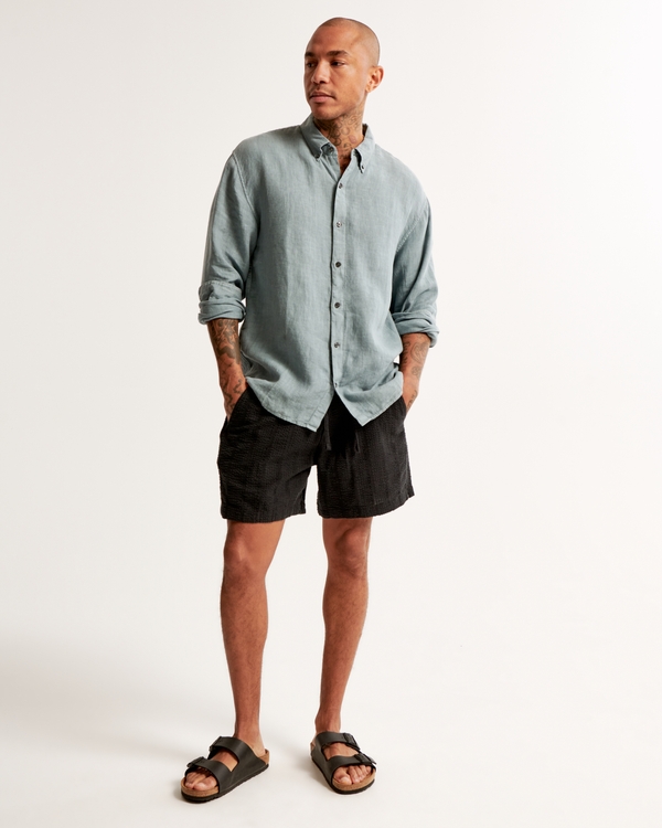 Pull-On Shorts aus Seersucker-Material, Black Stripe
