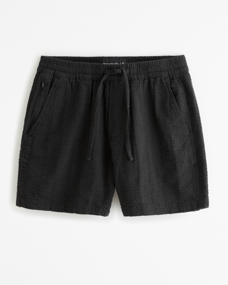 Men's Pull-On Seersucker Swim Trunk in Black Texture | Size L | Abercrombie & Fitch