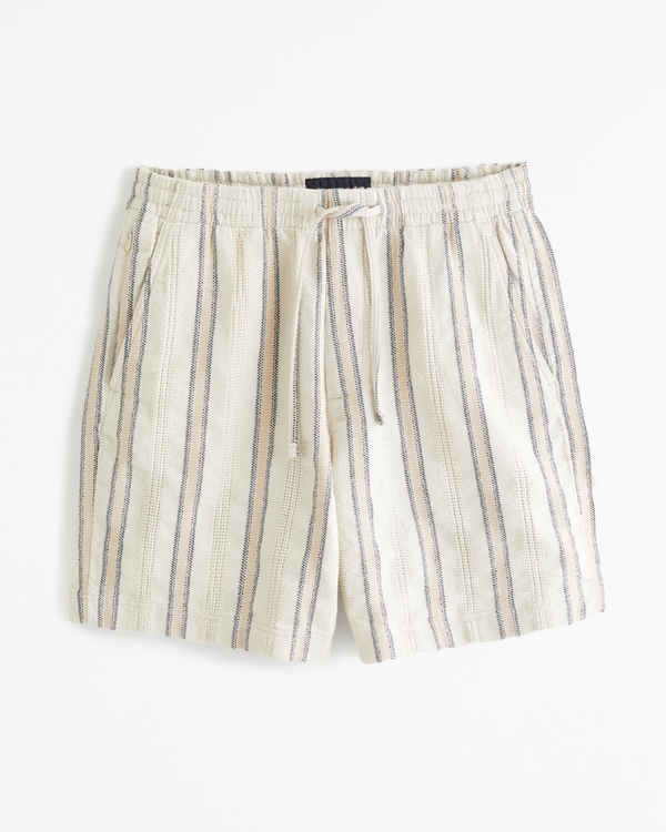 Relaxed Pull-On Short, Khaki Stripe