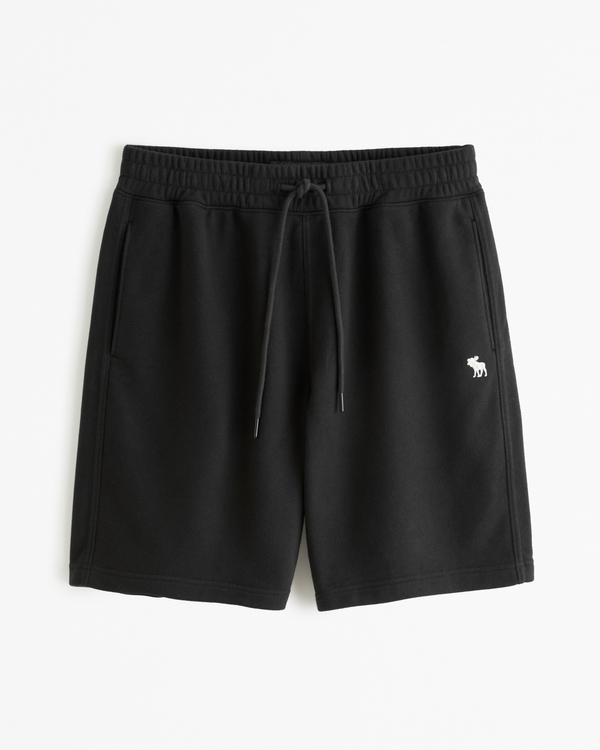 Short en tissu éponge polaire avec emblème, Black