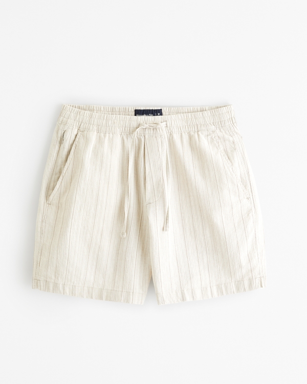 Linen-Blend Pull-On Short, Soft Silver Stripe