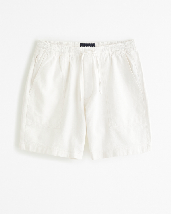 Relaxed Linen-Blend Pull-On Short, Cream